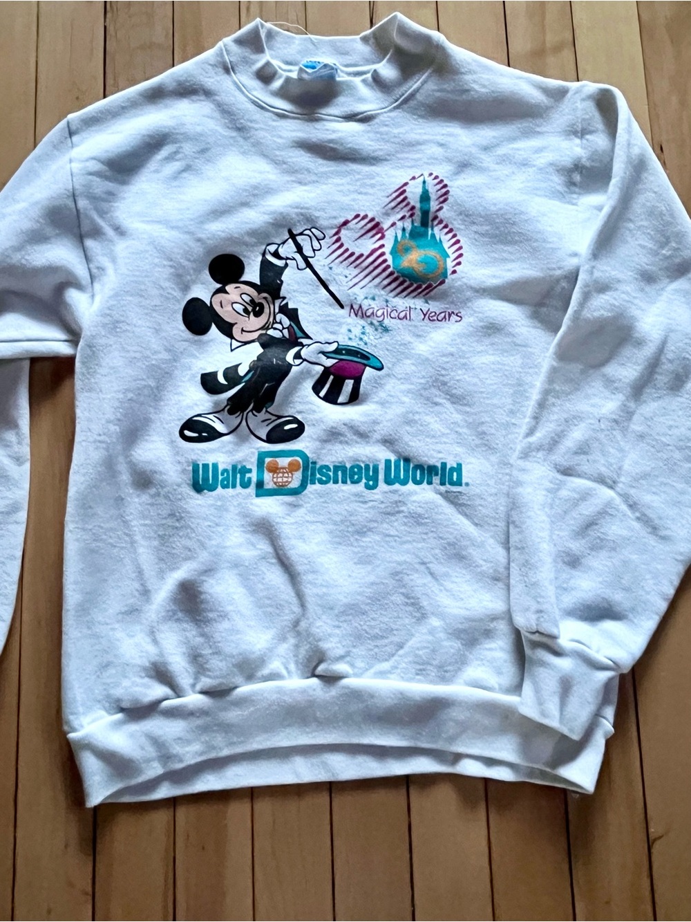Disney White Crewneck Pullover with Blue Logo